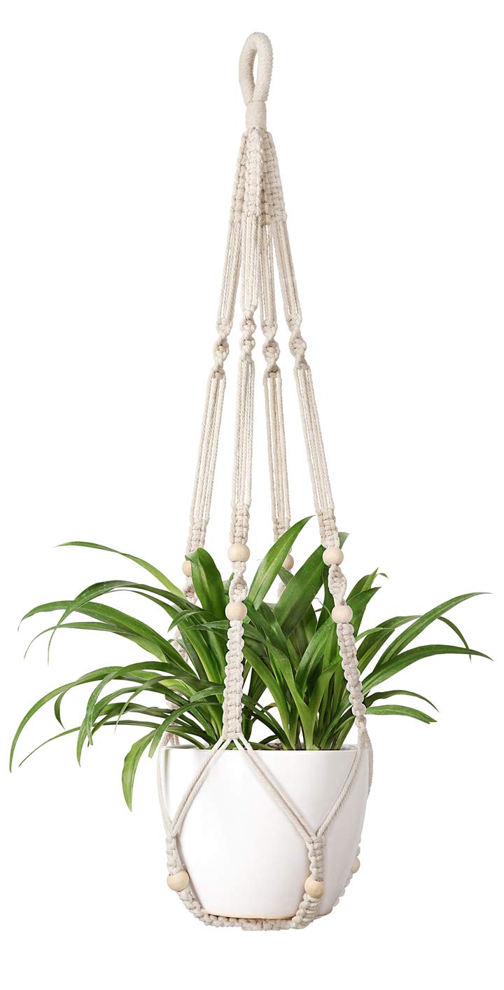 Mkono macrame plant hanger with ivory cord for indoor display