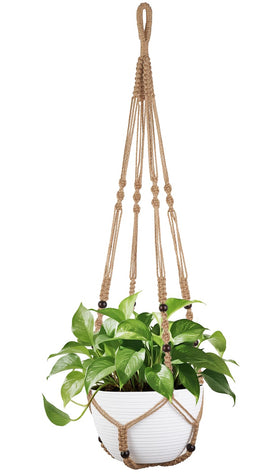 Mkono 43-inch macrame plant hanger supports up to a 12-inch pot in indoor spaces