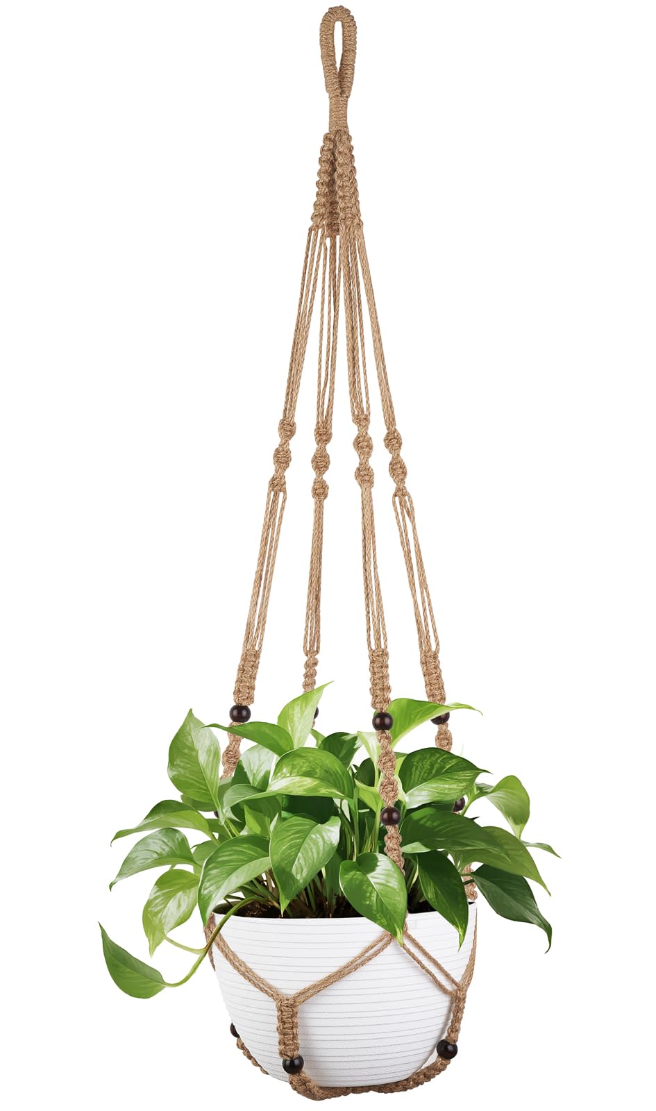 Mkono 43-inch macrame plant hanger supports up to a 12-inch pot in indoor spaces