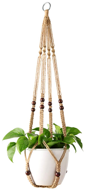 Mkono macrame plant hanger brown 35-inch length for indoor balcony plant displays