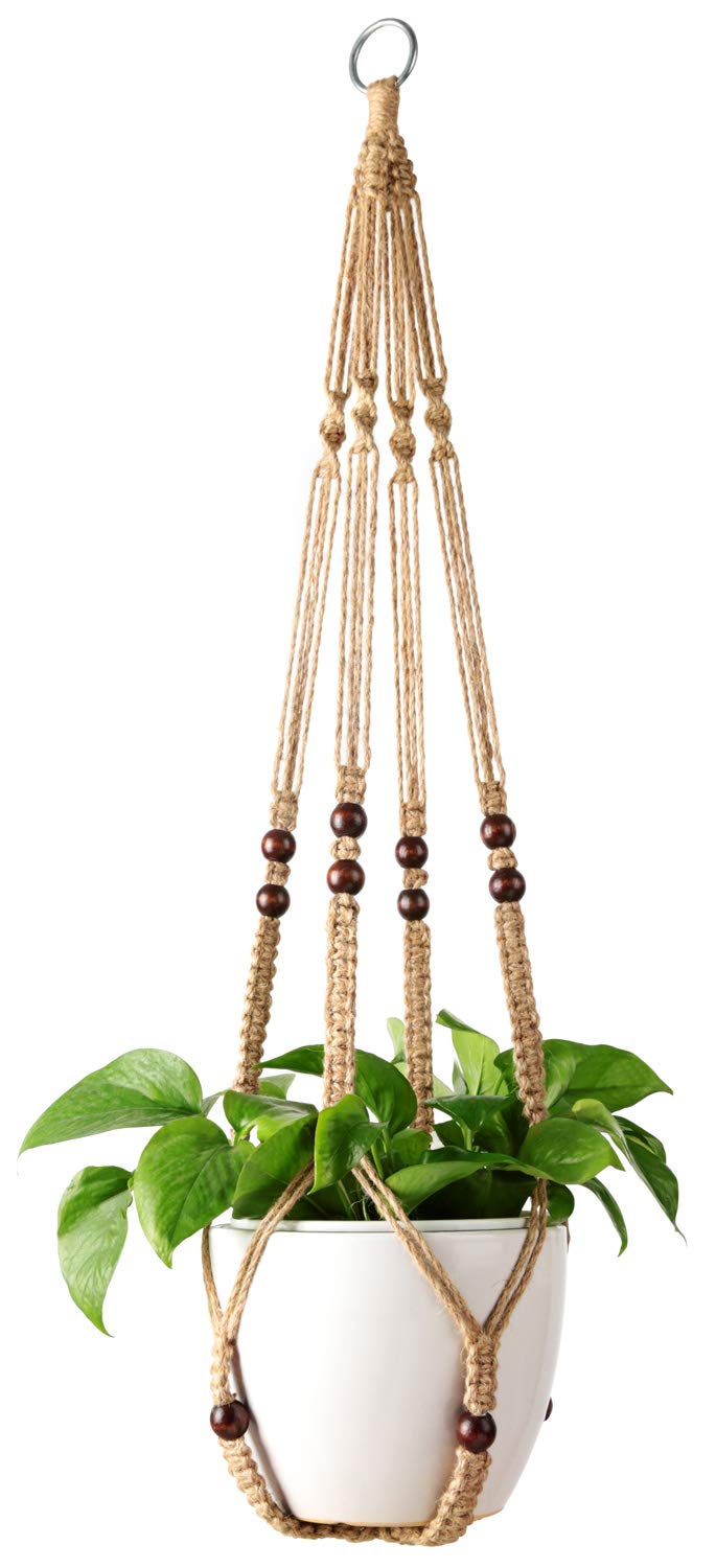 Mkono macrame plant hanger brown 35-inch length for indoor balcony plant displays