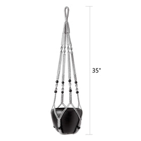 Mkono macrame plant hanger grey length shows 35 inch reach.