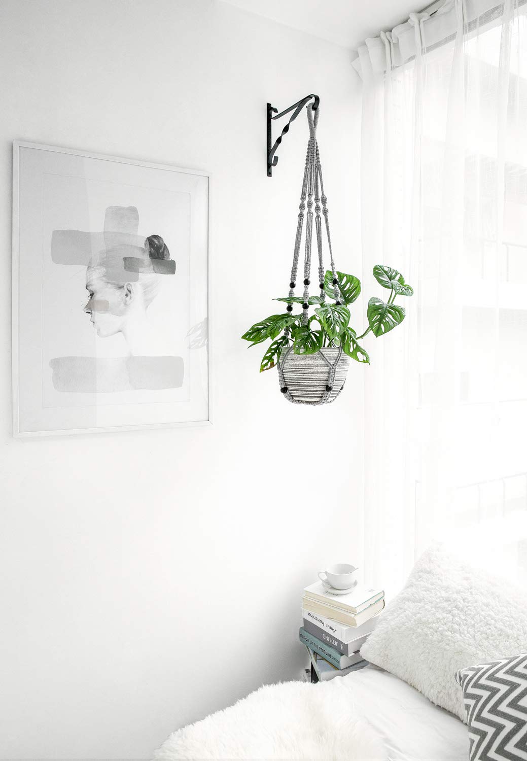 Mkono macrame plant hanger grey pot not included in frame.