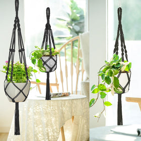 Mkono black macrame plant hanger showcasing boho style and plant elevation