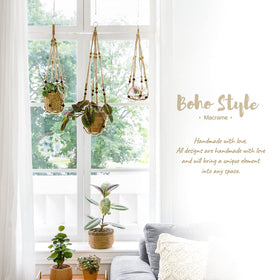 Mkono indoor-outdoor macrame plant hanger demonstrates boho decor versatility