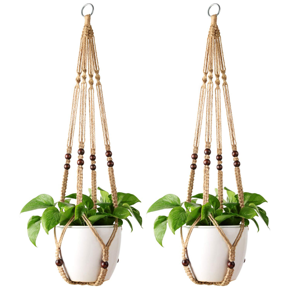 Mkono macrame plant hanger with wood beads for 35-inch display in indoor spaces
