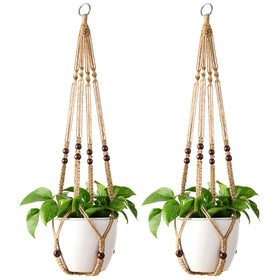 Mkono macrame plant hanger with wood beads for 35-inch display in indoor spaces