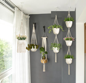 Mkono macrame plant hangers indoors/outdoors ideal for balcony or living room.