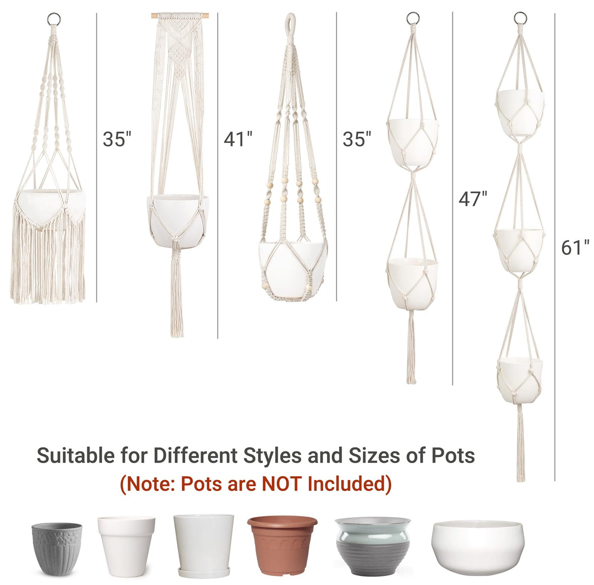 Mkono macrame plant hangers ivory cotton cord close-up showing texture and craft.