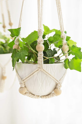 Mkono medium ivory hanger set enhances plant display and organization.