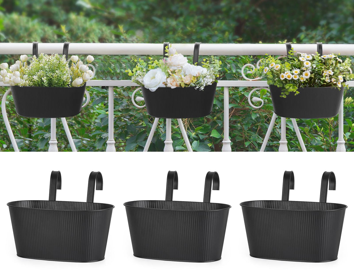 Mkono metal railing planter box three-pack on balcony adding vertical greenery.