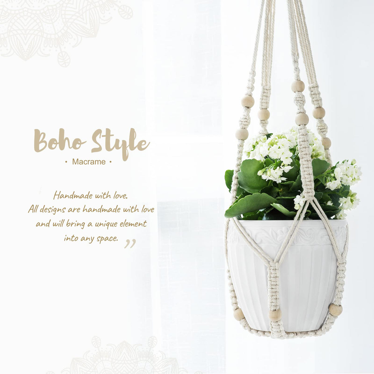 Mkono plant hanger fits planters up to 9 inches in diameter for versatile setups.