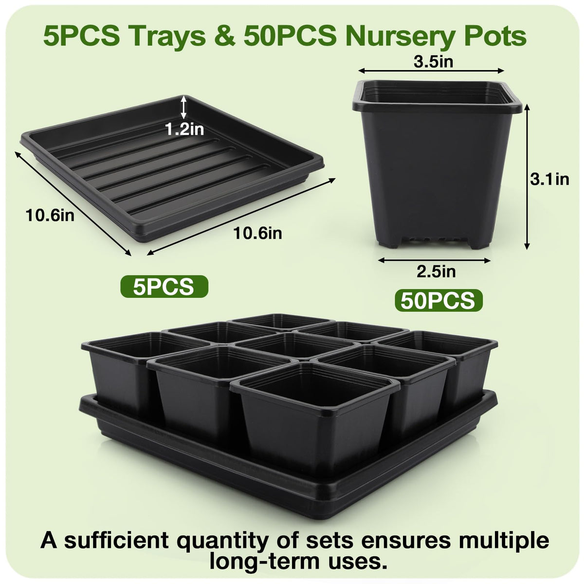 Mlhezy seed start trays 5-pack provide stable platforms for efficient germination.