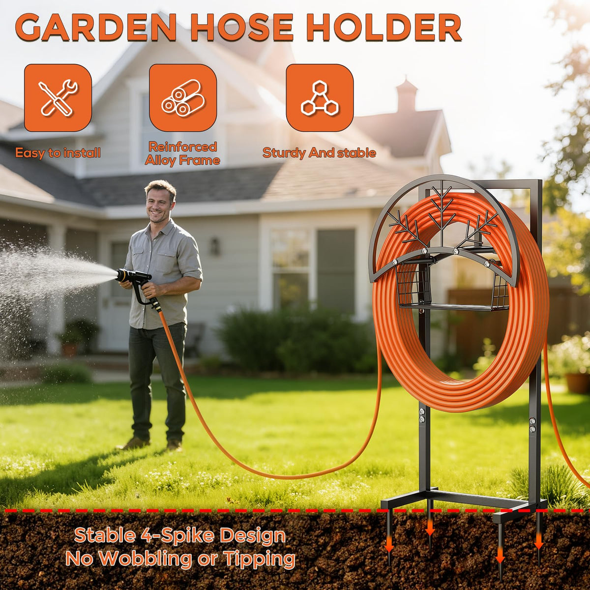MLICAWU freestanding hose stand ready for flexible outdoor placement