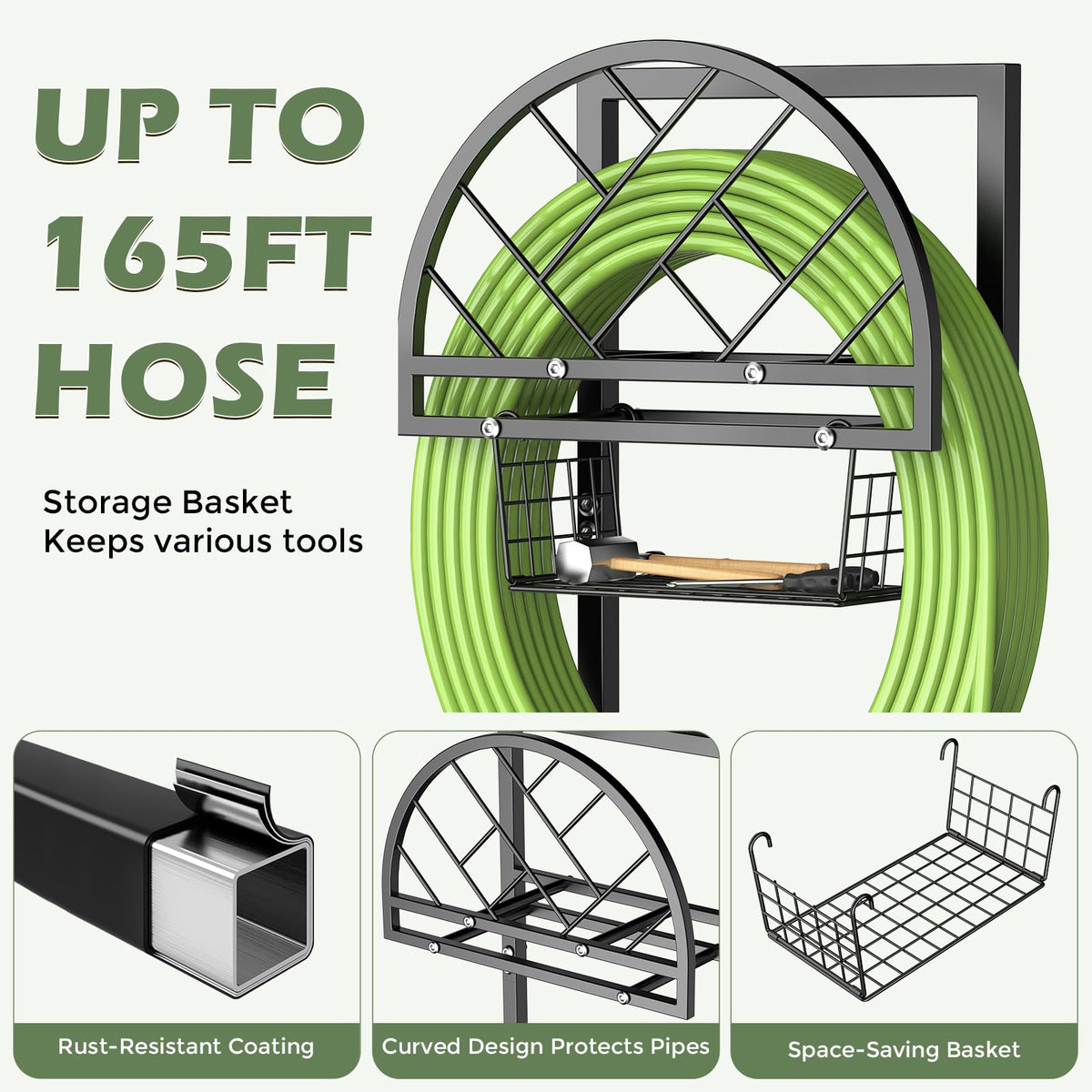 MLICAWU garden hose holder rust-proof coating for outdoor resilience