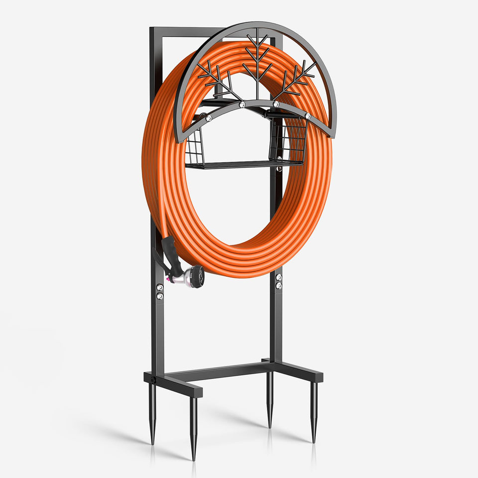 MLICAWU heavy-duty hose holder with four anchor spikes stabilizing on soft soil