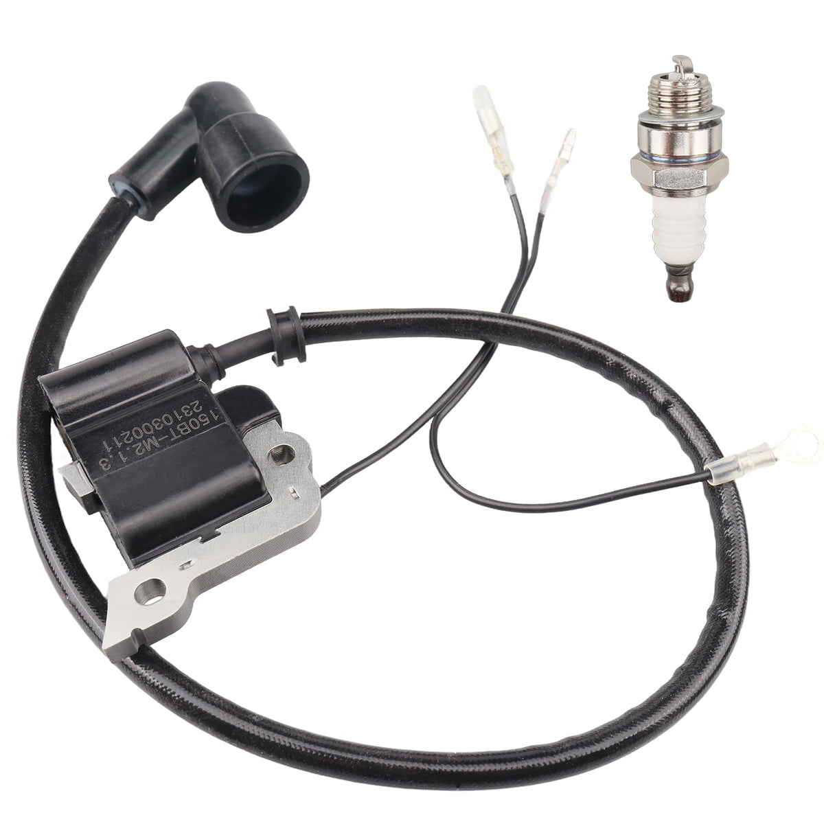 Mliong ignition coil 531147161 packaging with coil and spark plug for reliable starts.