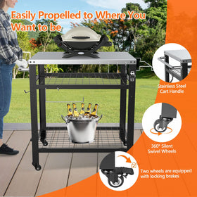 M METERXITY movable pizza cart handles and wheels allow flexible placement.