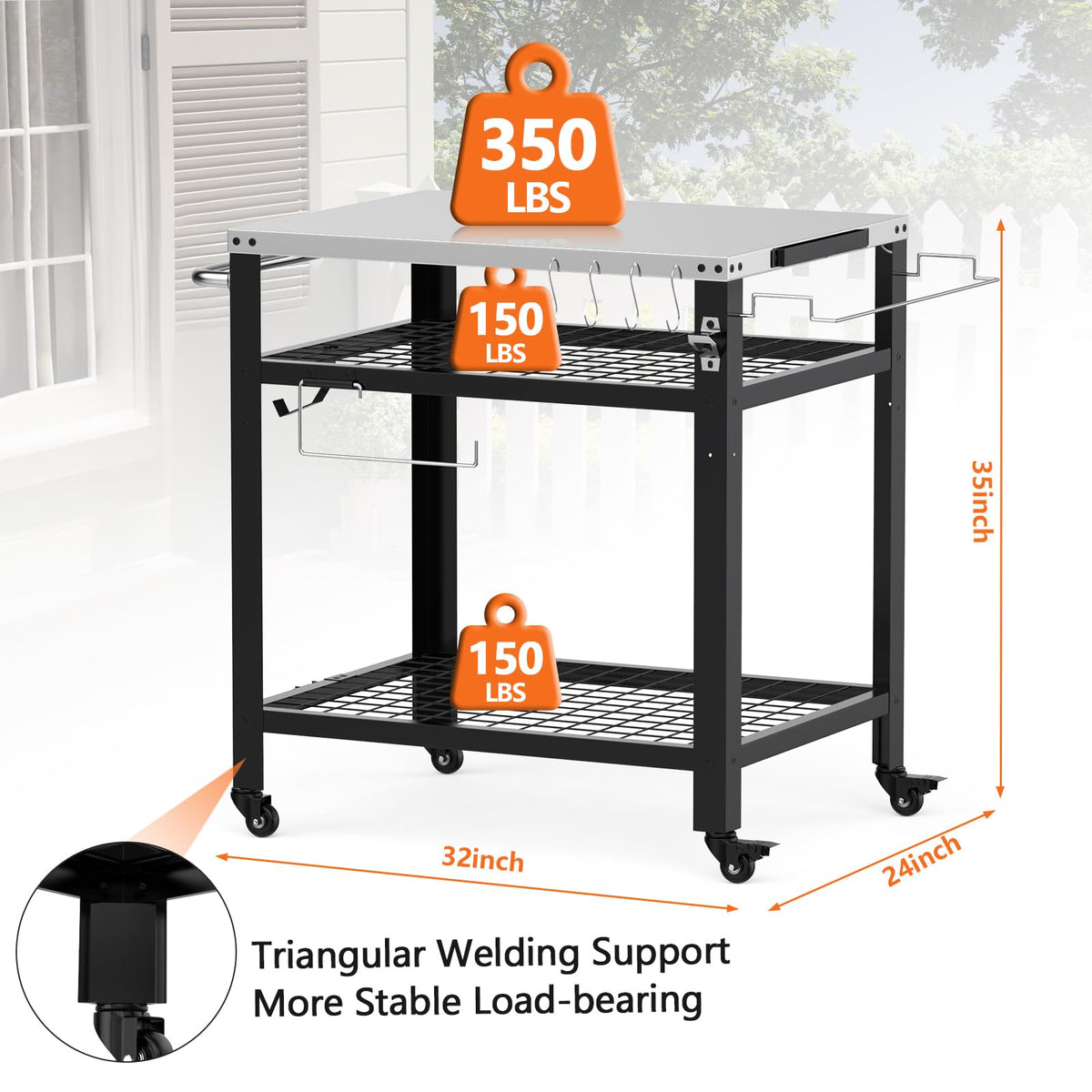 M METERXITY three-layer storage shelves keep tools organized during busy cooks.