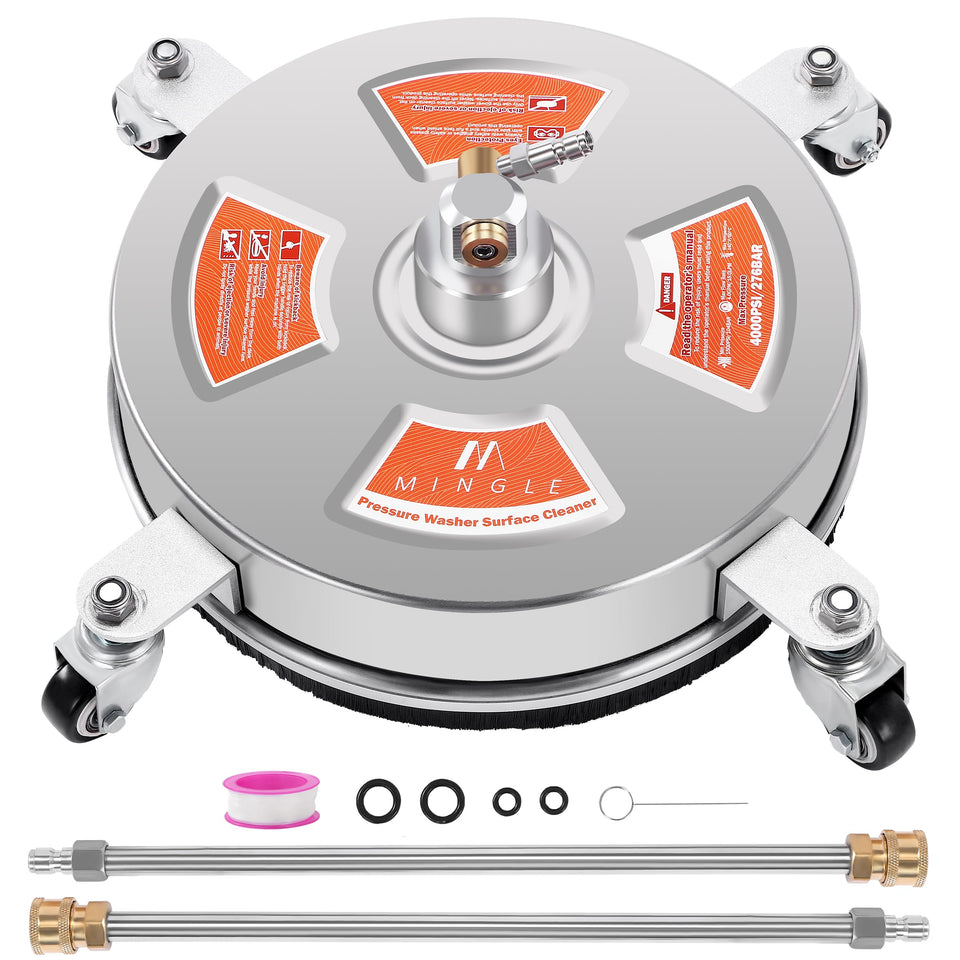 M MINGLE 14-inch surface cleaner on driveway delivering faster, streak-free flat-surface cleaning.