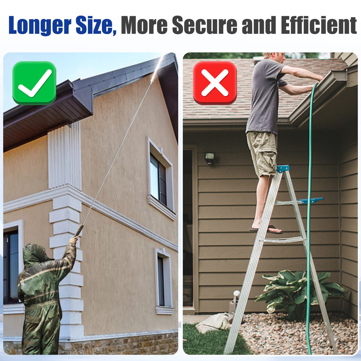 M MINGLE 30-degree curved rod enables controlled gutter and roof cleaning.