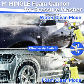 M MINGLE dual-connector system enables quick foam and water switching.