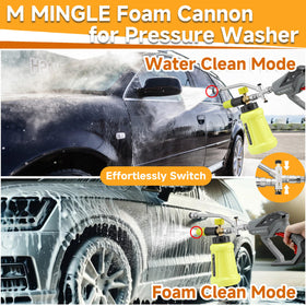 M MINGLE foam cannon with 1-liter capacity delivering thick consistent foam