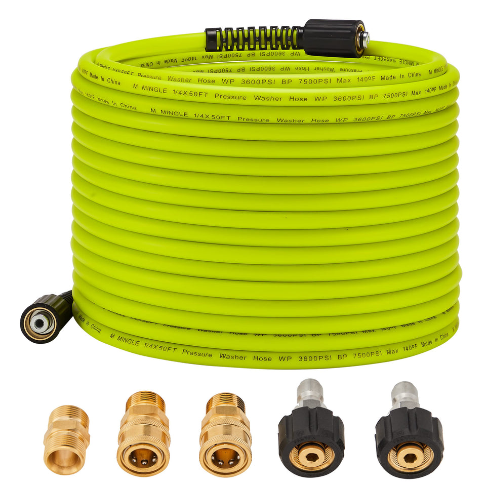 MMINGLE 50ft pressure washer hose extension for wide-area cleaning.