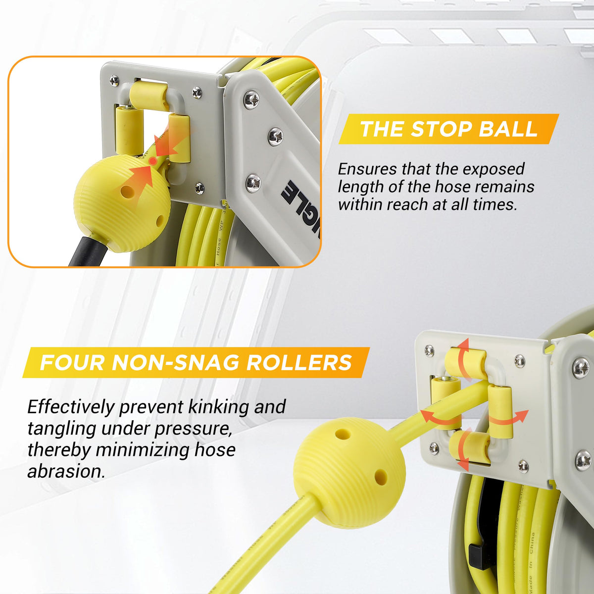 MMINGLE stop ball feature enables adjustable hose length.