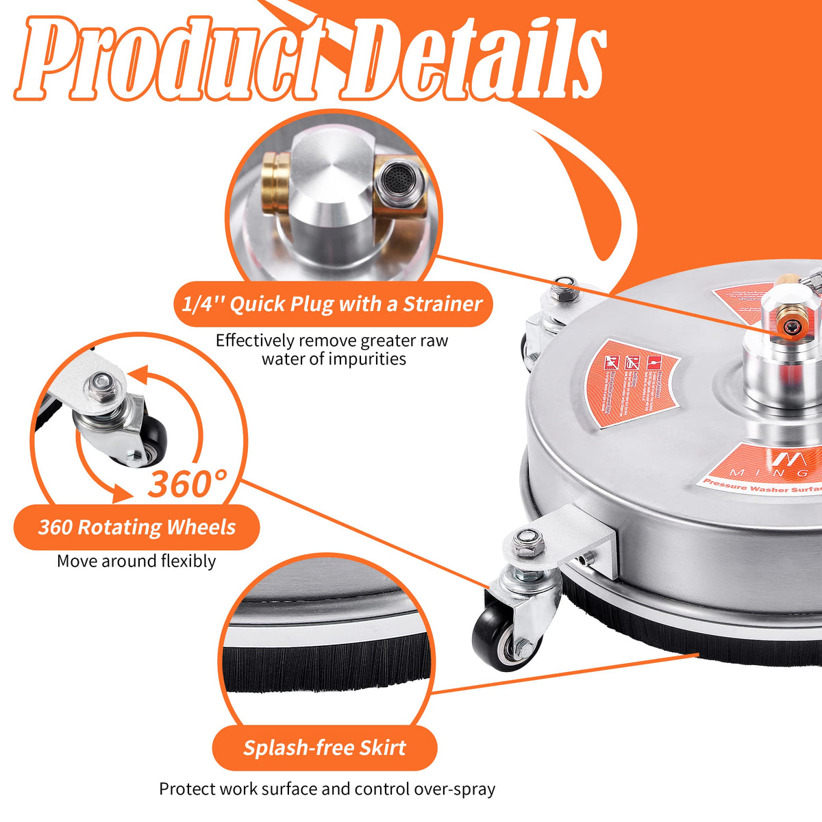 M MINGLE 1-4-inch quick-connect fits most pressure washers for quick setup.