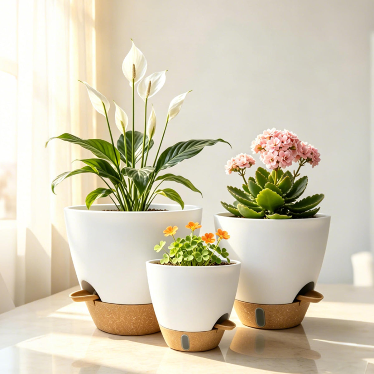 MNKXL self-watering pot with integrated saucer to protect floors