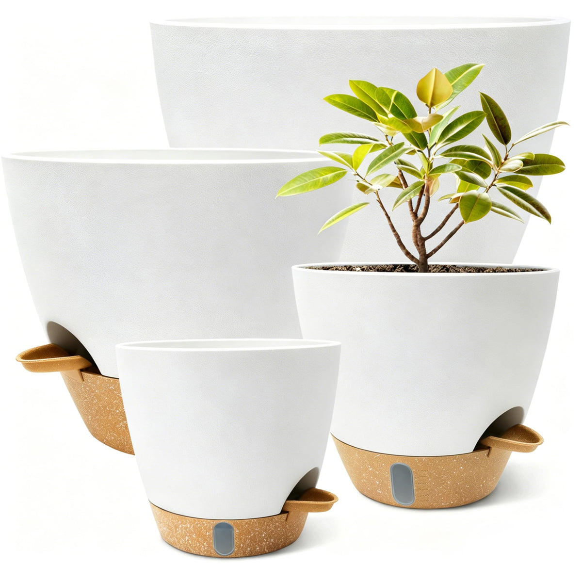 MNKXL self-watering pots four-pack set with four sizes for low-maintenance indoor plants
