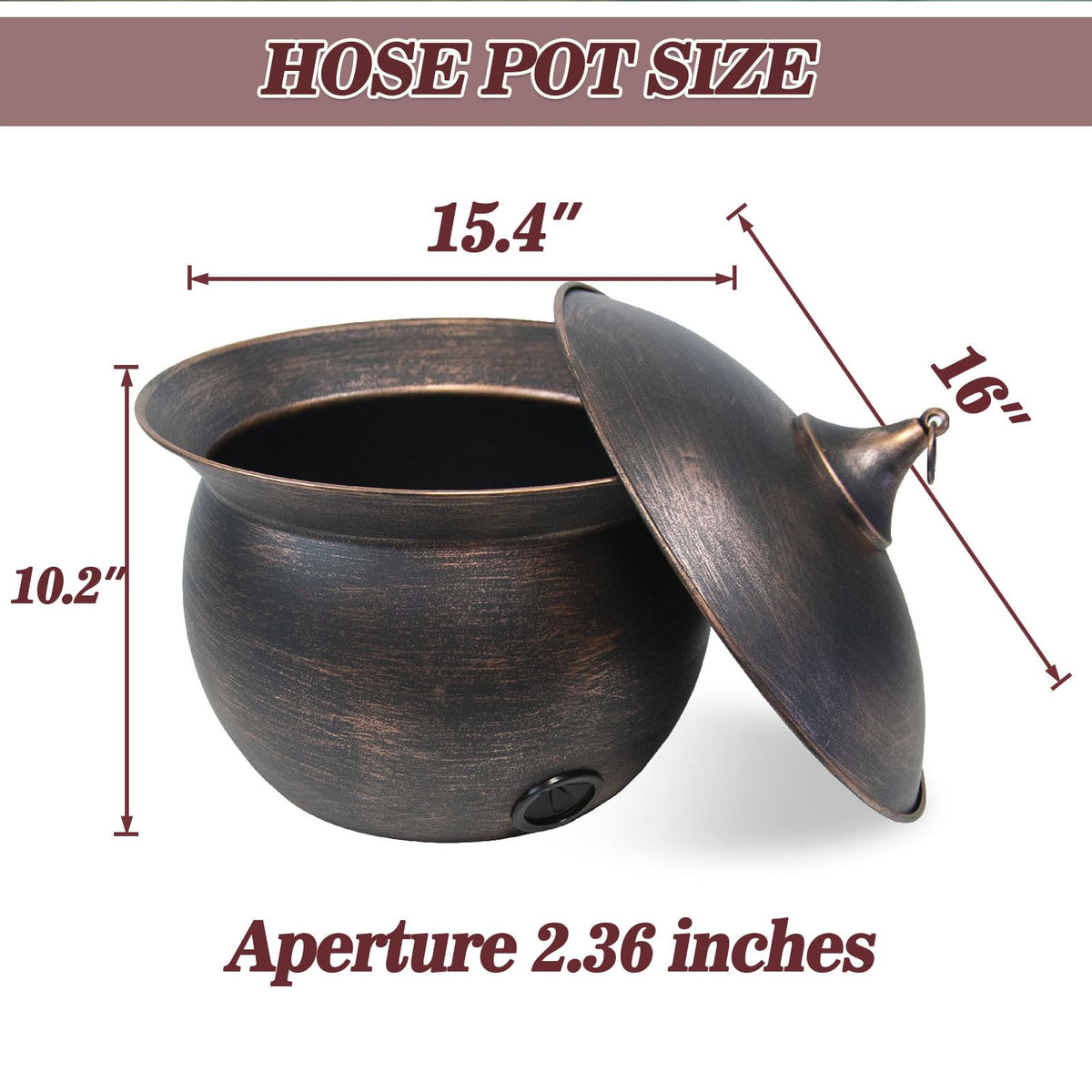 MNRYLKB hose storage pot lid and ring handle for easy access.