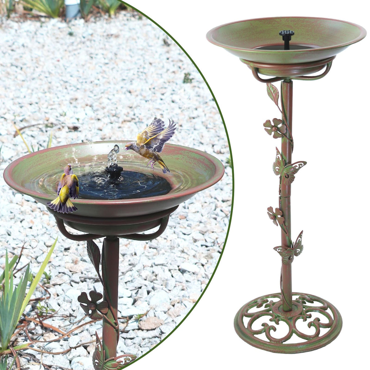 MNRYLKB solar bird bath fountain in action for birds and garden