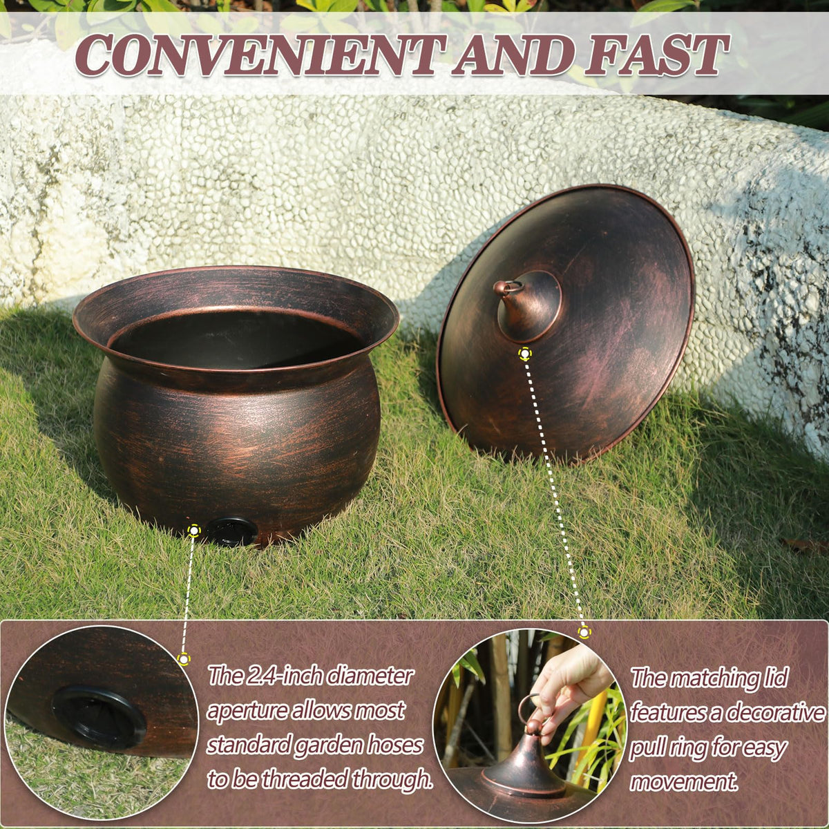 MNRYLKB vintage copper finish detail adds rustic charm to your garden.