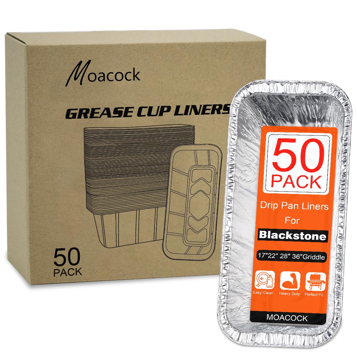 MOACOCK 50-pack drip pan liners for Blackstone; easy grease containment for griddles