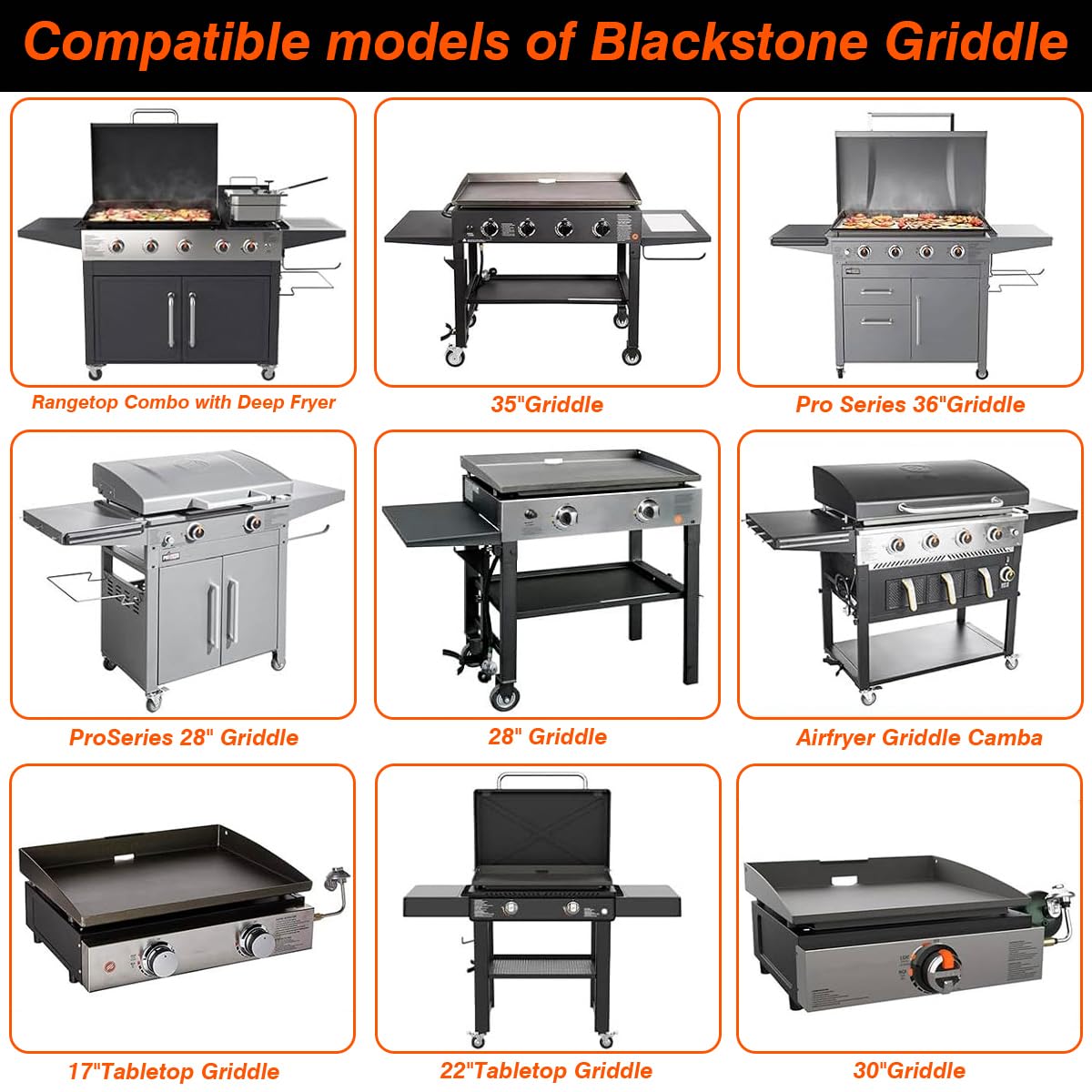 MOACOCK compatibility notes; choose the right size for Blackstone griddles