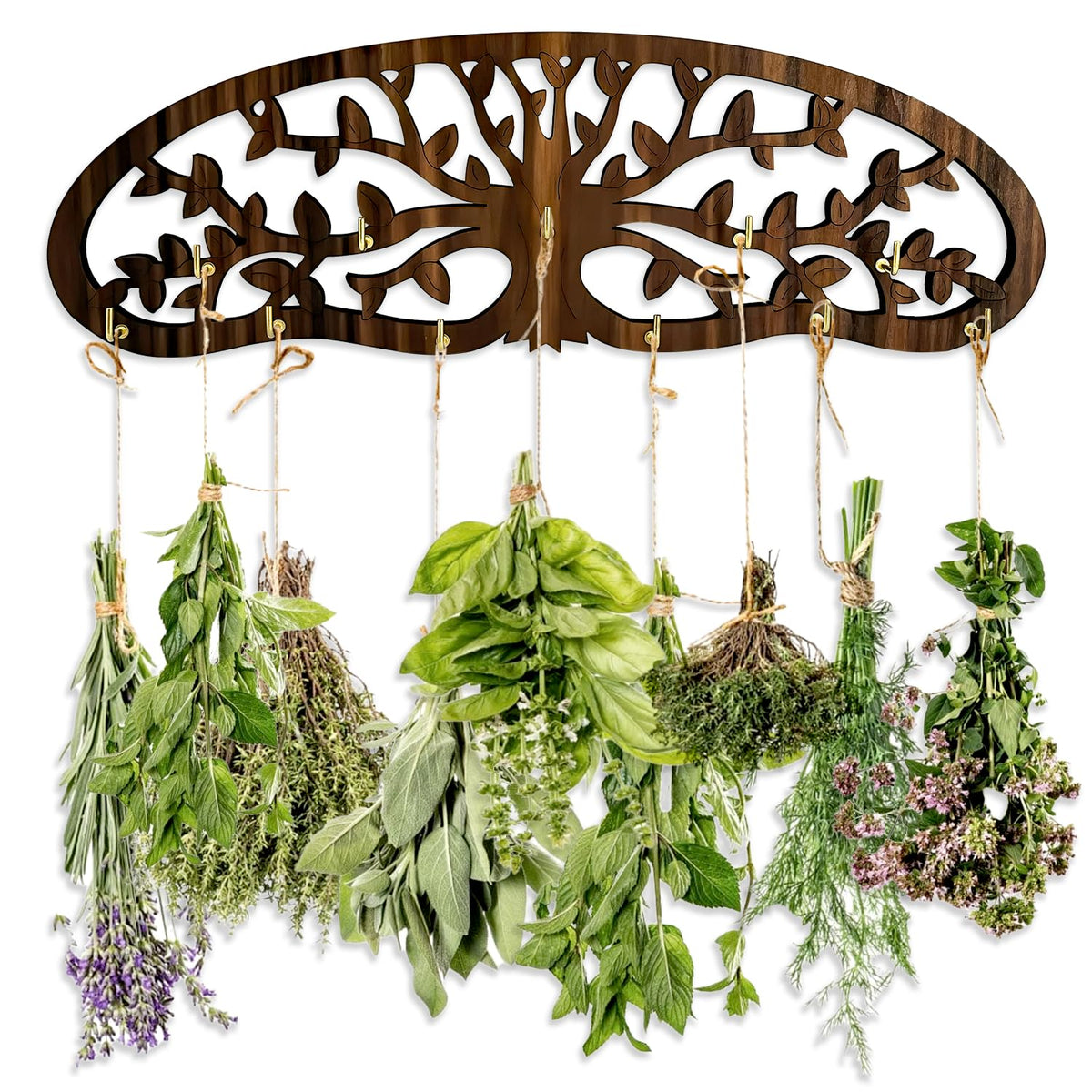 MOASIOP herb drying rack tree of life with 11 hooks for efficient air drying.