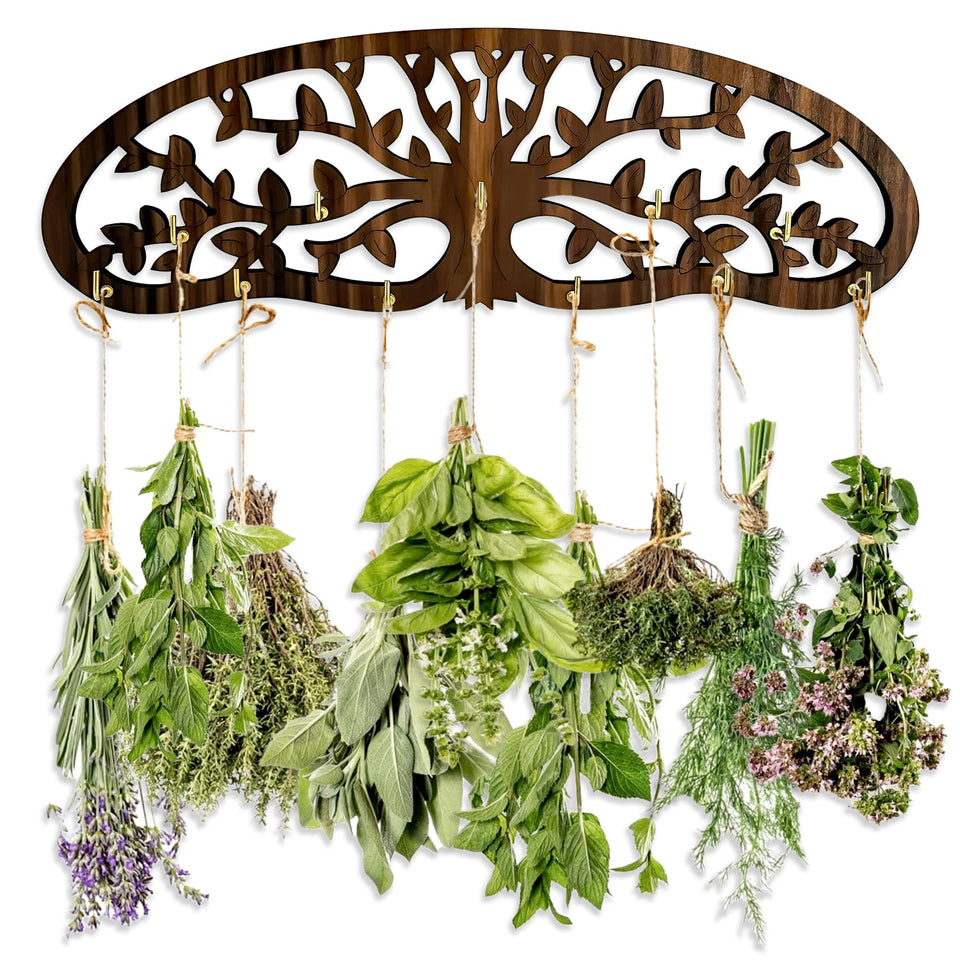 MOASIOP herb drying rack tree of life with 11 hooks for efficient air drying.