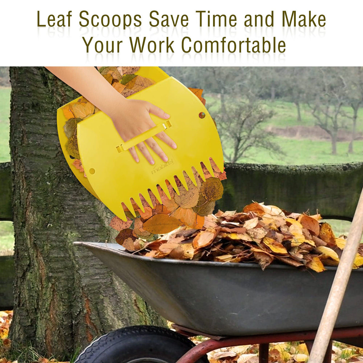 Mobitel Leaf Scoops ergonomic grip reduces fatigue during extended yard work.