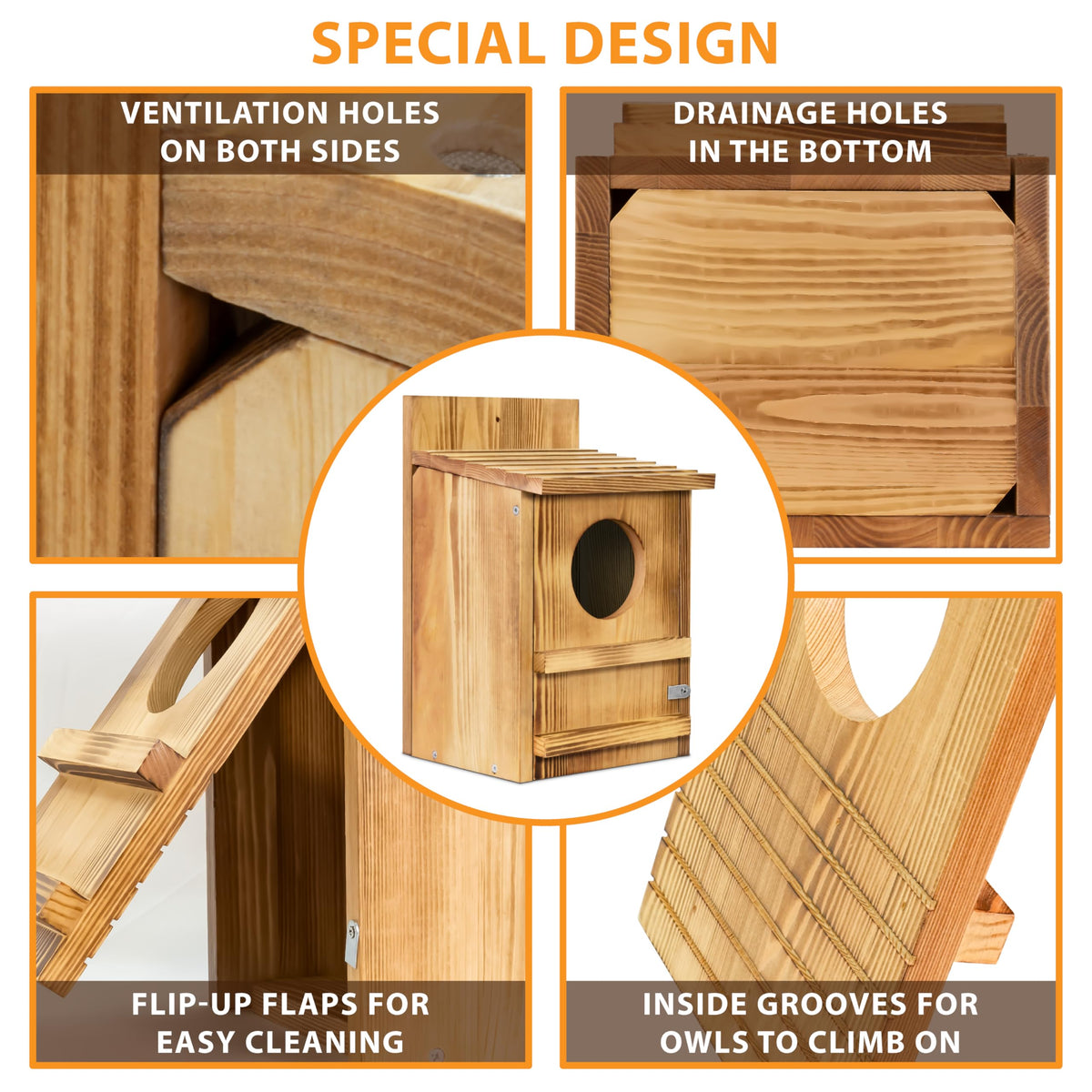 MOBYKE Screech Owl House circular opening detail for owl access