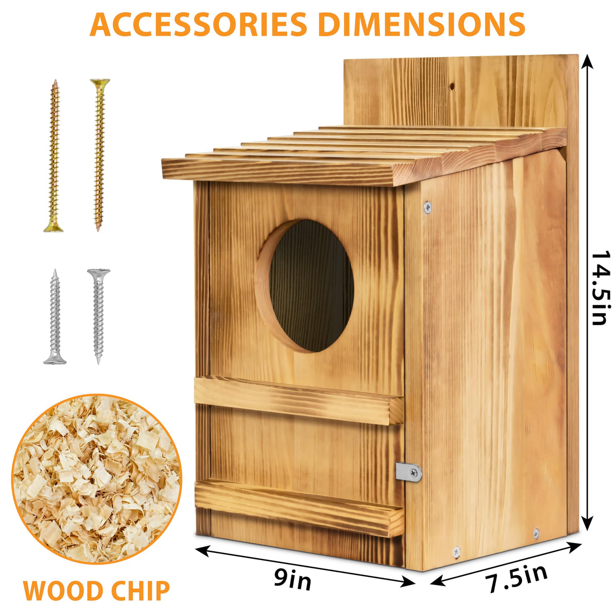 MOBYKE Screech Owl House side view showing durable wood and outdoor design