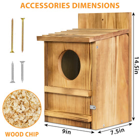 MOBYKE Screech Owl House side view showing durable wood and outdoor design