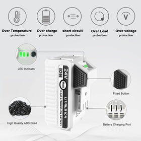 Moccdor 24V battery in packaging highlights value and warranty.