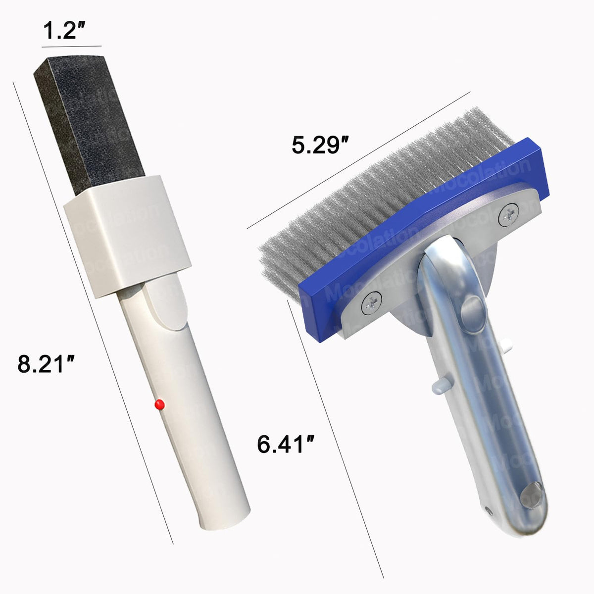 Mocolation 5-inch stainless steel pool brush close-up for stubborn stain removal.