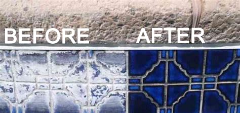 Mocolation calcium deposit removal on pool tile demonstration.