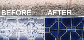 Mocolation calcium deposit removal on pool tile demonstration.
