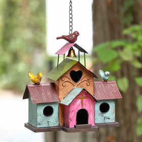 MOCOME large bird house colorful front view for outdoor decor and easy bird watching