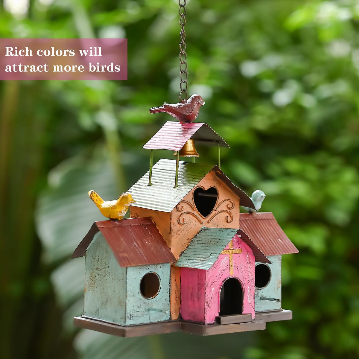 MOCOME rusted metal finish blends with garden scenery