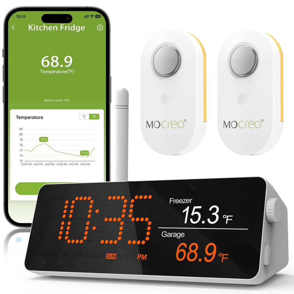 MOCREO H5Pro hub display showing real-time temperatures for quick monitoring.